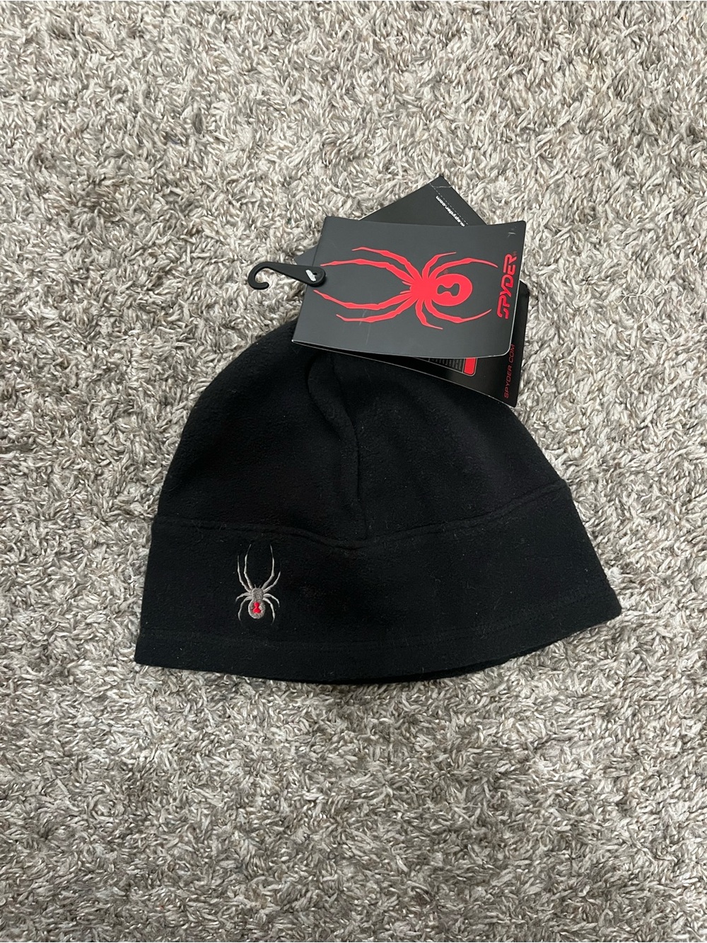 Spyder Black fleece Beanie with Red Spider Logo